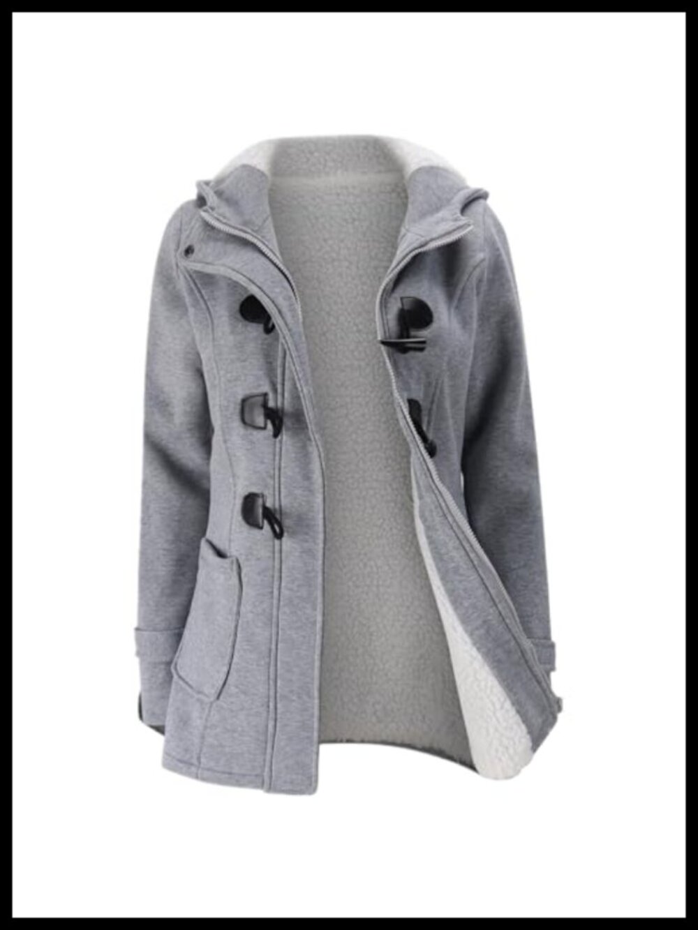 Womens Fleece Thicken Hooded Winter Warm Coat Horn Button Jacket